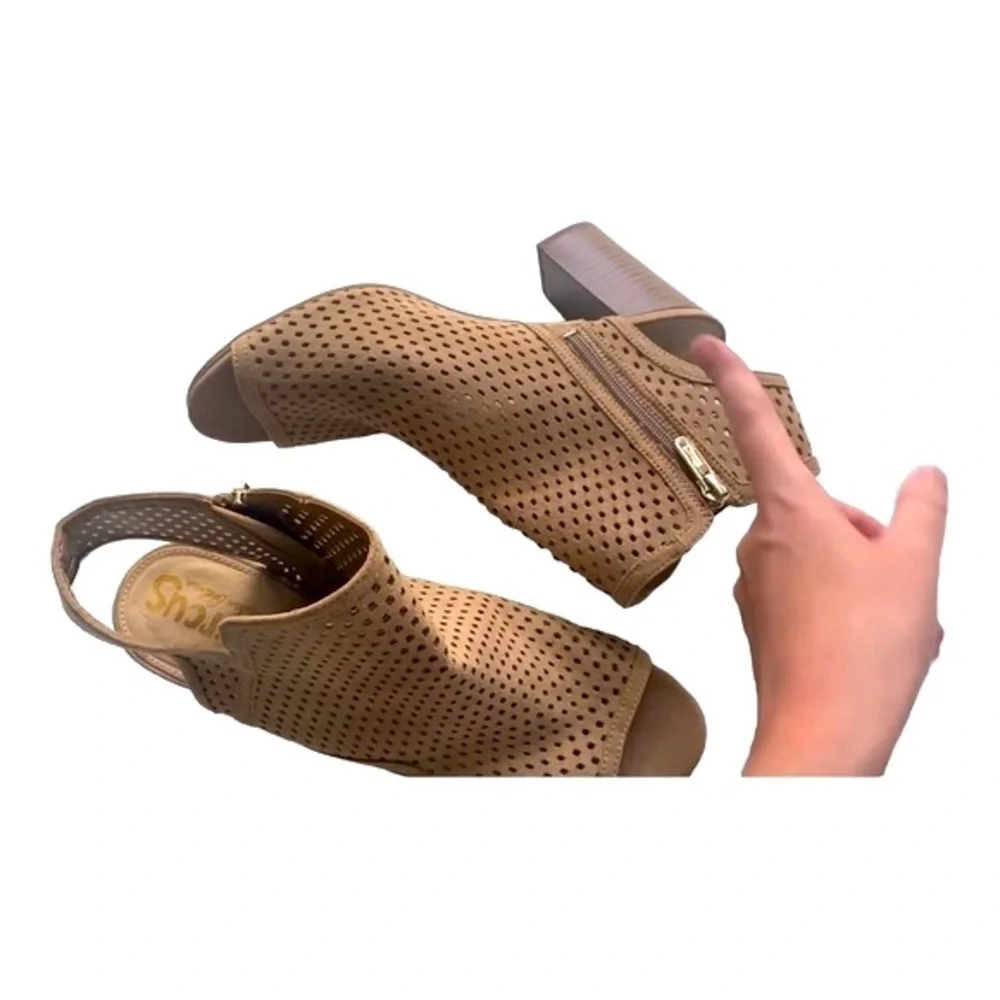 Beige Tan Ankle Booties Cute Peep Toe Comfortable As New Worn Once